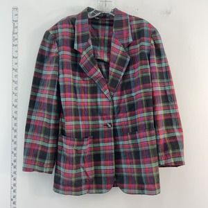 VTG New Mints Red Tartan Plaid Basic Cotton Blazer - Women's S